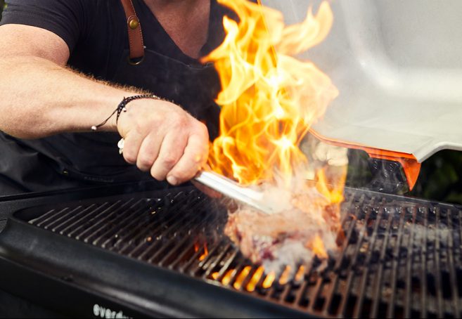 Furnace grilling steak flame